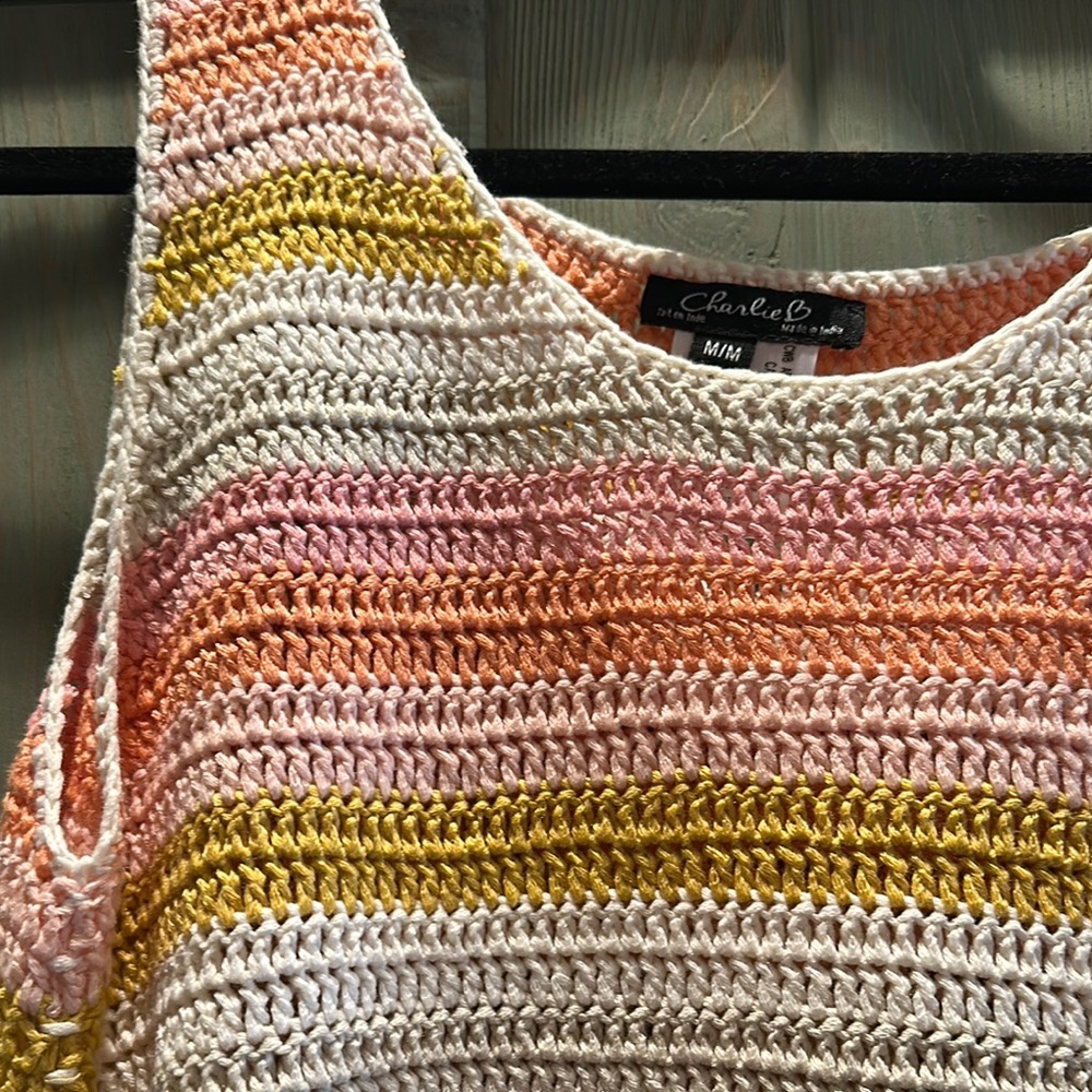 CHARLIE B Pink and Yellow Striped Tank Top - Picture 2 of 6